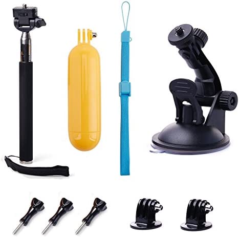TEKCAM Action Camera Accessories Kits Bundle Compatible with Gopro Hero 11 10 9 8 7/AKASO EK7000/Brave 4/7 LE/ V50X/Dragon Touch 4k Camera Car Suction Cup Mount Floating Handle Grip Selfie Stick