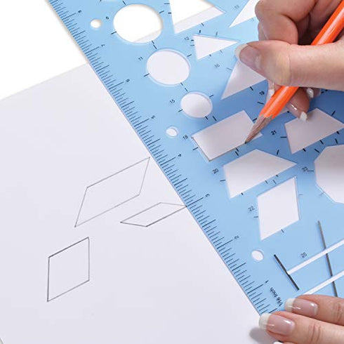 LEARNING ADVANTAGE Geometry Template - Sturdy Geometric Stencil to Draw 2D Shapes and Measure Angles - Includes Ruler plus a Number Line with Negative Values