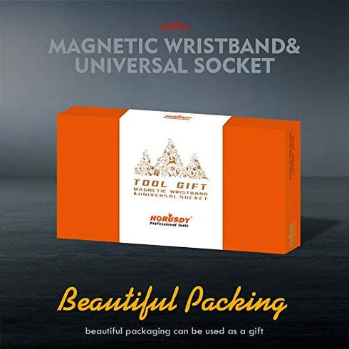 HORUSDY Magnetic Wristband & Universal Socket Grip (7-19mm), Tools Gifts for Dad with Strong Magnets for Holding Screws, Nails, Drilling Bits, DIY, Tool Gift for Men