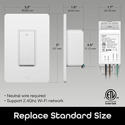 Geeni TAP Smart Light Switch, White, 1 Switch - No Hub Required - Requires Neutral Wire - Smart Light Switch Works with Amazon Alexa and Google Home Requires 2.4 GHz Wi-Fi