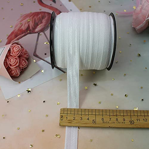 JESEP 40 Yards 5/8'' 1.5CM Fold Over Elastic (FOE) Stretch Fold Over Elastic Ribbons for Headbands Baby Head Bow #01 (White)