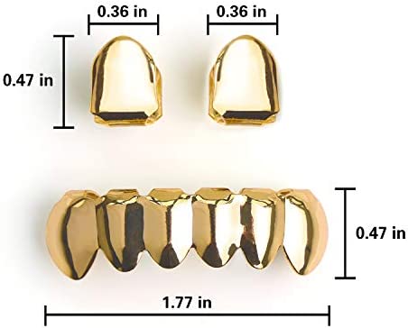 TSANLY Gold Grillz Mouth Teeth 24K Plated Gold Custom Fit Top & Bottom Set Caps Grillz for Women Gift + Extra Molding Bars + Microfiber Cloth