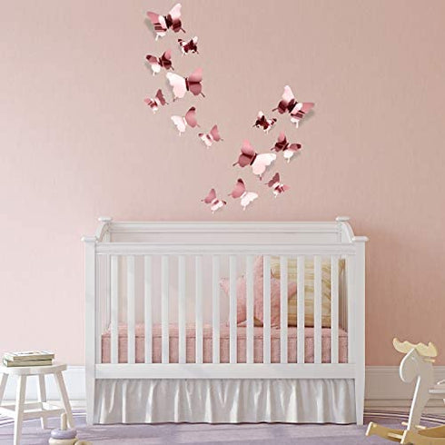 48 Pieces DIY Mirror Butterfly Combination 3D Butterfly Wall Decals Wall Art Decorations for Home Nursery Classroom Kids Bedroom Bathroom Living Room Decor (Rose Gold)