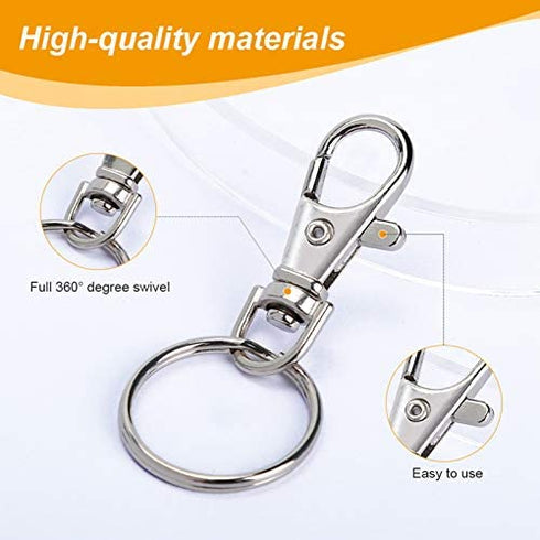 100PCS Swivel Snap Hooks with Key Rings, Premium Metal Swivel Lobster Claw Clasps Assorted Sizes (Large, Medium, Small) for Keychain Clip Lanyard, Jewelry Making, Crafts, Silver