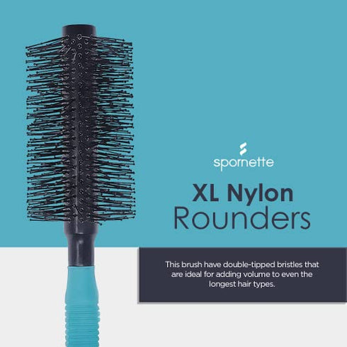 Spornette Double Stranded Xl Nylon Round Hair Brush - 2.75 Inch Large Round Brush With Long, Soft Nylon Bristles For Blow Drying, Blow Outs, Curling, Styling, Or Smoothing Hair For Women and Men