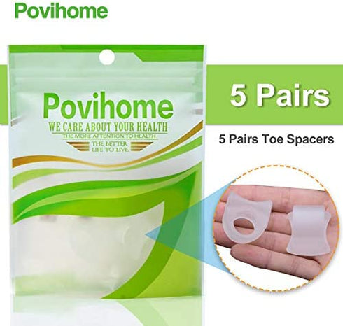 Povihome 10 Pack Clear Toe Spacers, Big Toe Separator (1st/2nd Toe), Bunion Corrector to Correct Big Toe Bunion, Overlapping Toes