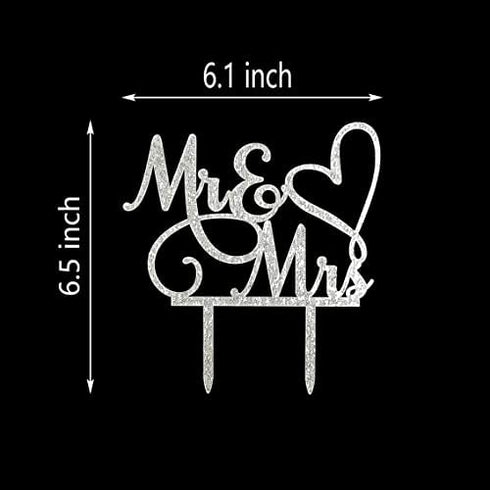 AMINJIE Mr and Mrs Cake Topper, Bride and Groom Sign Wedding/Engagement Cake Toppers Decoration, Silver Glitter Acrylic