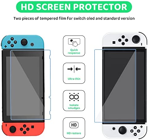 Switch Accessories Bundle for Nintendo Switch and Switch OLED, RHOTALL 12 in 1 Carrying Case Set with Silicone Joycon Covers, Game Card Cases, Screen Protector, Thumb Grip Caps and USB C Cable