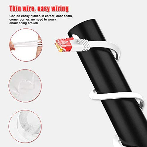 Cat 6 Ethernet Cable 60 ft White Computer LAN Cable Flat RJ45 high Speed Internet Patch Cable Ethernet Cord with Cable Clips for modems (White, 60FT)