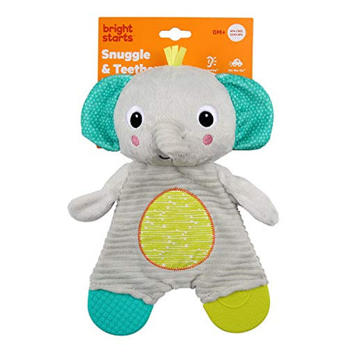 Bright Starts Snuggle & Teethe Plush Teething Baby Toy - Elephant, Crinkle Fabric, Ages 0 Months +