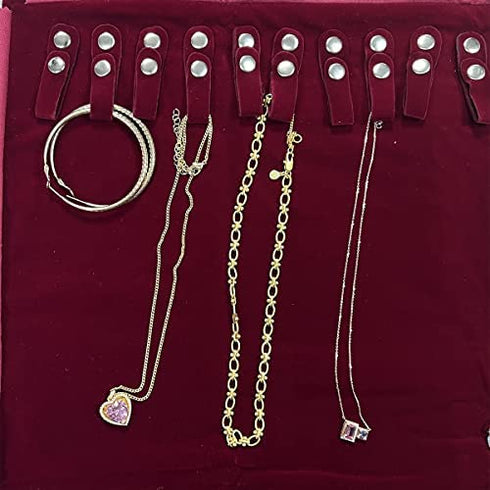 UnionPlus Travel Jewelry Case Roll Bag Organizer for Necklaces Bracelets, Burgundy