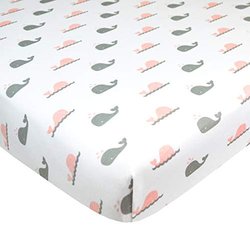 American Baby Company Printed 100% Natural Cotton Jersey Knit Fitted Pack N Play Playard Sheet, Pink Whale/Zigzag, Soft Breathable, for Girls, Pack of 2