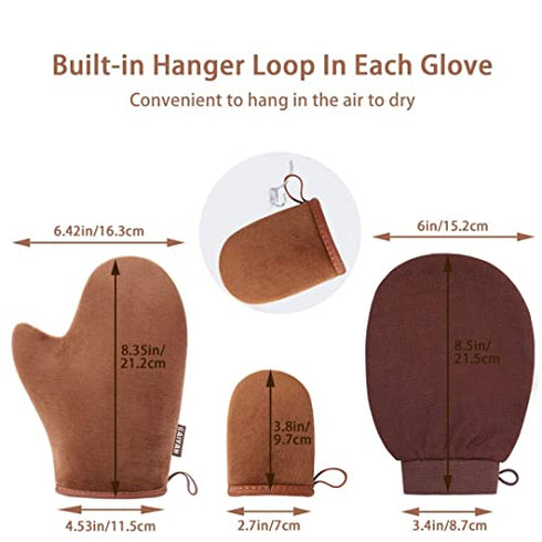 GAIYAH Self Tanning Mitt Applicator Kit, With Back Lotion Applicators For Your Back, Exfoliator Glove and Finger Face Mitt