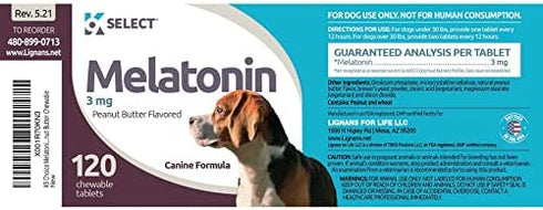 K9 Choice 3 mg Melatonin - Adrenal Support and Sleep Support for Dogs - 120 Peanut Butter Flavored Melatonin Tablets Dogs Love!
