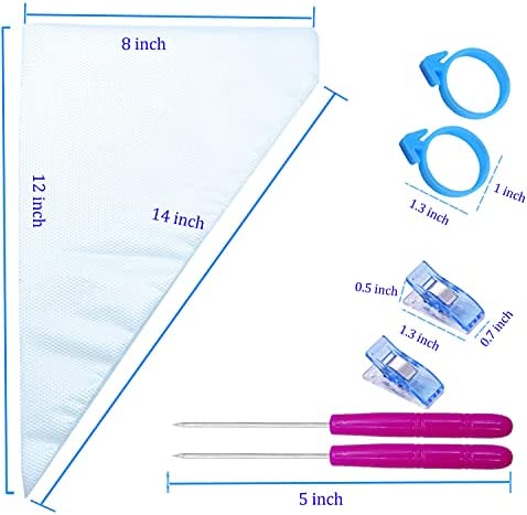122Pieces Tipless Piping Bags - 100pcs Disposable Piping Pastry Bag for Royal Icing/Cookies Decorating - 10 Pastry Bag Ties,10 Clips &2 Scriber Needle - Best Cookie/Cake Decorating Tools (14 inch)