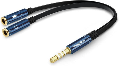 KINGTOP 3.5mm Combo Audio Adapter Cable Compatible for PS4,PS5,Xbox One S,Switch,Tablet,Mobile Phone,PC Gaming Headsets and New Version Laptop(Blue)