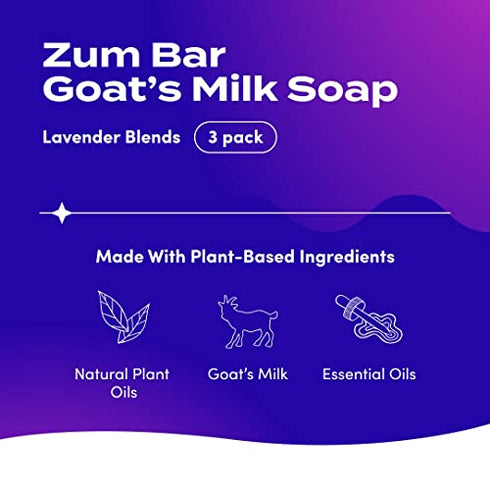 Indigo Wild Zum Bar Goat's Milk Soap - Lavender Blends - Frankincense-Lavender, Lavender-Rosemary, Lavender-Mint - 3 oz (3 Pack)