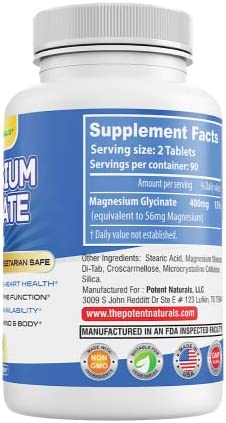 Magnesium Glycinate 400mg 180 Tablets - Maximum Strength, Healthy Relaxation, Muscle Function & Bone Support, Non-Laxative - Non GMO, Gluten Free