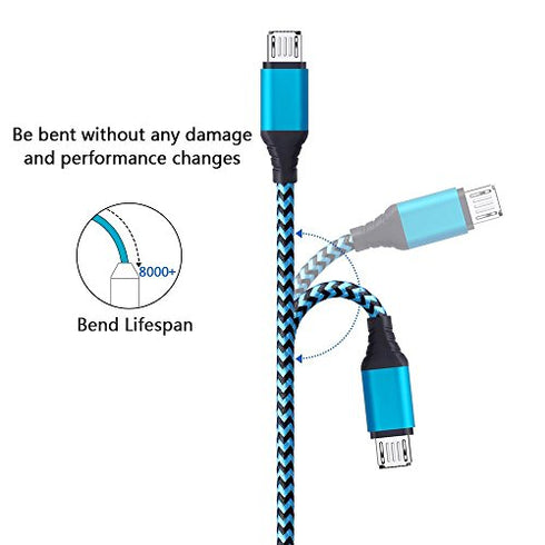 Android Charger Cable, FiveBox 3-Pack 6ft Micro USB Cable Cord Braided Fast Charging Phone Charger for Samsung Galaxy J3 J7 S6 S7 Edge, Tablet, LG stylo 2/3 LG G3 G4 V10 K20 Plus, Blu, Kindle Fire 7 8