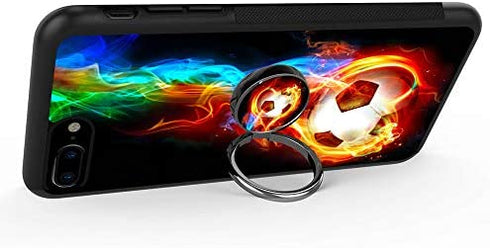 Designed Leopard Print iPhone 7 Plus 8 Plus Case with Buckle Ring 360° Rotatable Silvery Durable Ring Buckle, TPU Black Antiskid Tread Phone Case for iPhone 7 Plus 8 Plus (Cool Soccer)