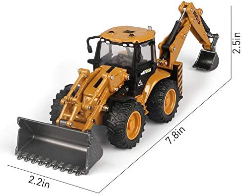 duturpo 1/50 Scale Metal Diecast Backhoe Loader Toy, Metal Play Construction Vehicles Trucks Toy for Boys