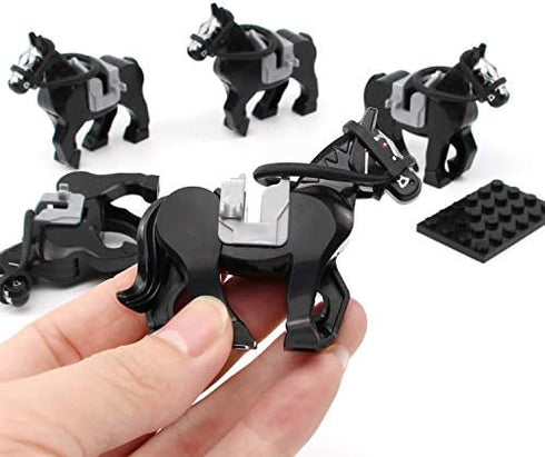 Feleph Black War Horses Set Animals Building Block Toys Ranch Farm Medieval Knight Accessories Compatible with Major Brands?5 PCS?