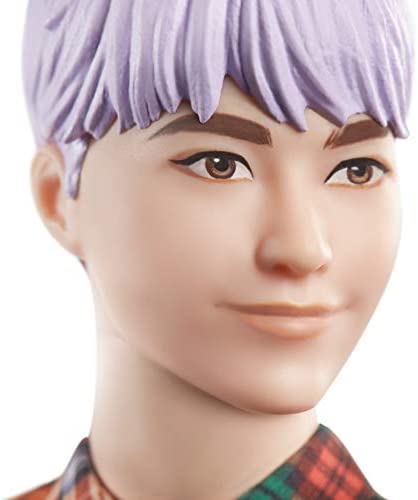 Barbie Ken Fashionistas Doll #154 with Sculpted Purple Hair Wearing a Color-Blocked Plaid Shirt, Black Denim Pants & Boots, Toy for Kids 3 to 8 Years Old