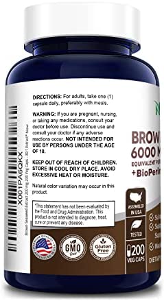 Brown Seaweed Extract 6,000 mg with Bioperine - 200 Veggie Capsules (100% Vegetarian, Non-GMO & Gluten Free)