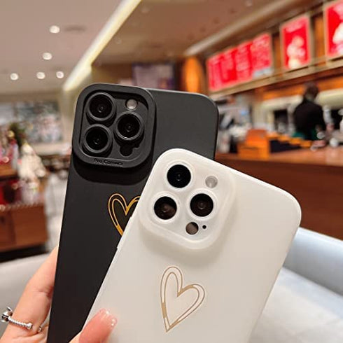 Qokey for iPhone 13 Pro Max Case(2021 6.7"), Side&Back Cute Plated Love Heart with Anti-Fall Lens Cameras Cover Protection Soft TPU Shockproof Anti-Fingerprint Phone Cases for Women Girls Men,Black