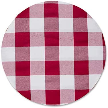 Burgundy Red & White Cotton Buffalo Check Round Placemat, Set of 4, 15 Inch eco-Friendly Fabric Handcrafted Machine Washable Indoor & Outdoor Tablemat