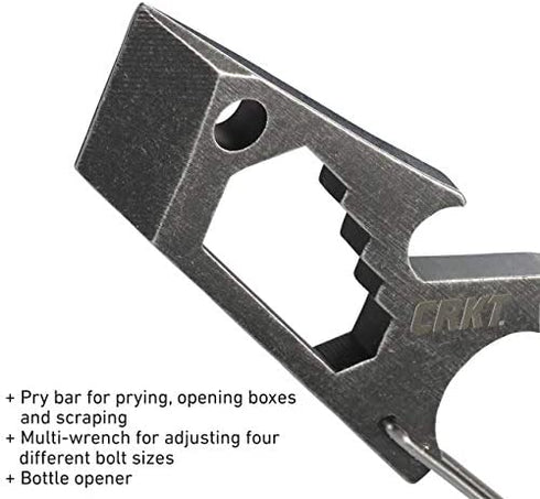 CRKT Pryma Stainless Steel Multitool: Compact and Lightweight EDC Metal Multi-Tool with Pry Bar, Hex Wrench, Bottle Opener, Glass Breaker, and Carabiner 9011