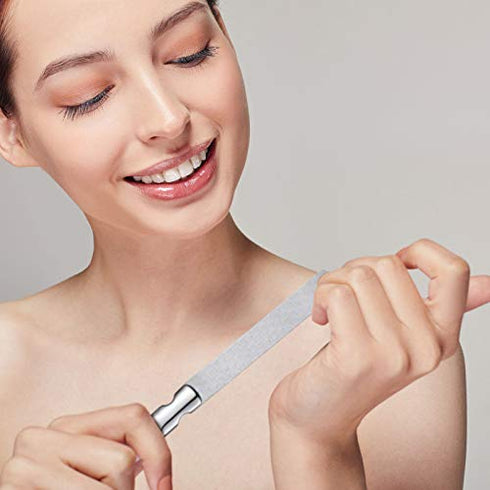 3 Pieces Stainless Steel Nail Files with Leather Case, Double Sided Metal Nail Files with Anti-slip Handle, Metal Nail File Buffer Manicure Pedicure Tools for Fingernail Toenail, Fine and Coarse