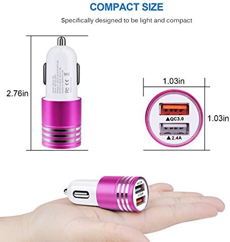 Fast Charging USB C Car Charger for Samsung Galaxy S22 S21 S20 FE S10 S9 S8 Note 20 Ultra A53 A13 A02S A12 A32 A42 A11 A20 A21 A51 A50, Quick Charge 3.0 +2.4A Rapid Car Adapter with 6ft Type C Cable