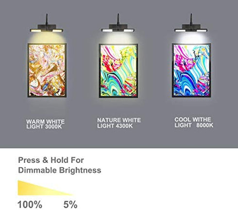 BIGLIGHT Wireless Battery Operated LED Picture Light with Remote, Rotatable Light Heads of 3 Lighting Modes, Dimmable Display Lamp with Timer for Painting Photo Portrait Art, 8.8", Black