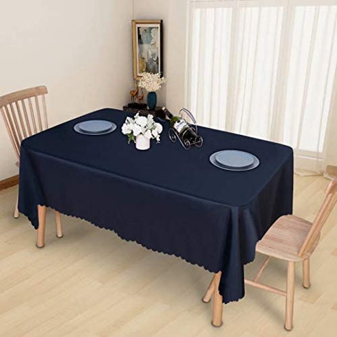 LUSHVIDA Rectangle Table Cloth – Washable Water Resistance Microfiber Tablecloth Decorative Table Cover for Banquet Party Kitchen Dining Room, Navy 60 X 84 Inch