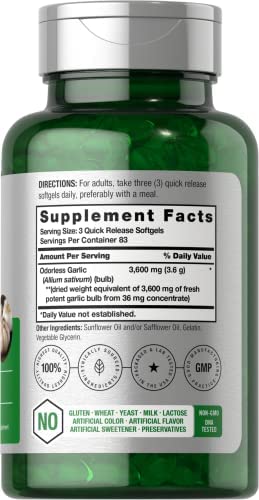 Odorless Garlic Softgels | 250 Count | Ultra Potent Garlic Extract | Non-GMO & Gluten Free Pills | by Horbaach