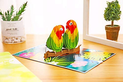 Liif 50th Lovebird Anniversary 3D Greeting Pop Up Card, Happy 50th Anniversary Wedding Card & Gift - For Husband, Wife, Parents, Couple, Grandparents | With Message Note & Envelop | Size 7" x 5"