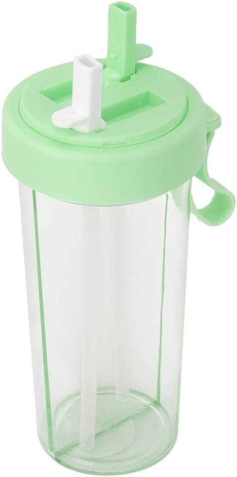 600ml Outdoor Portable Dual-Use Two Straws Water Bottle Couple Cup Drinking Bottle Leakproof and Durable Sports Bottle for Hiking Camping(Green)