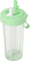 600ml Outdoor Portable Dual-Use Two Straws Water Bottle Couple Cup Drinking Bottle Leakproof and Durable Sports Bottle for Hiking Camping(Green)