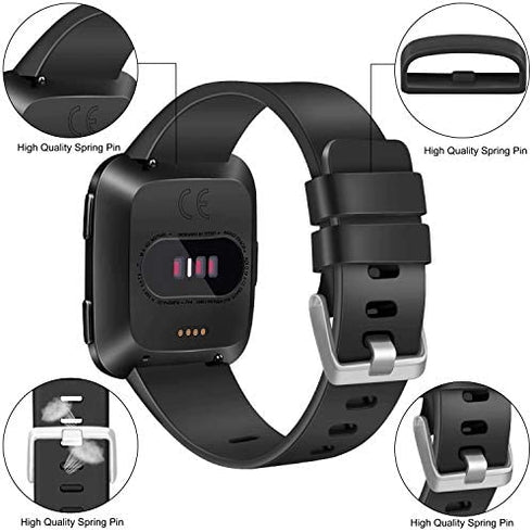 PACK 3 Soft Silicone Bands for Fitbit Versa 2 / Fitbit Versa / Fitbit Versa Lite Classic Adjustable Sport Bands for Women Men Small Large(Without Tracker) (Large, Black+Blue+Grey)