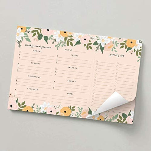 Bliss Collections Weekly Meal Planner, Blossom, Magnetic Family Meal Calendar and Notepad for your Fridge for Meal Prep, Grocery Lists, Notes, Tasks, To-Do List and Organization, 6"x9" (50 Sheets)