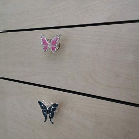 Run 6 Pieces Butterfly Knobs Metal Decorative Cabinet Drawer Cupboard Furniture Door Single Hole Pulls Handles (Pink)