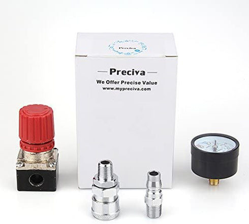 Preciva Air Compressor Pressure Regulator with Dial Gauge, 0-175 PSI Air Gauge for Air Compressor and Air Tools (Four Way Valve)