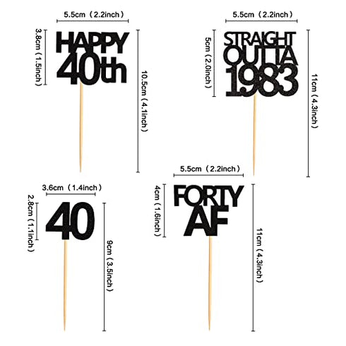 Keaziu 48 Pack Black 40th Birthday Cupcake Toppers Straight Outta 1983 Cupcake Toppers Happy 40th Cupcake Toppers Forty AF Cupcake Toppers 40 Years Birthday Party Decoration | black 1983