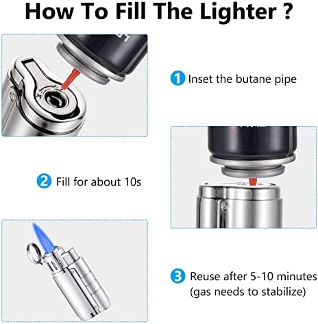Torch Lighter, Butane Refillable Triple Jet Flame Adjustable Windproof Lighter with Puncher, Cigar Cutter and Lighter Set, Gifts for Men- Butane Gas Not Included