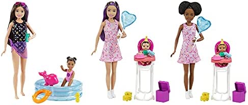 Barbie Skipper Babysitters Inc. Dolls & Playset with Babysitting Skipper Doll, Toddler Small Doll with Color-Change Swimsuit, Kiddie Pool, Whale Squirt Toy & Accessories for Kids 3 to 7 Years Old