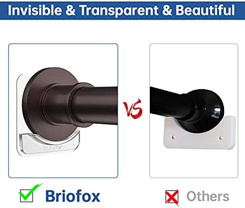 BRIOFOX Adhesive Shower Curtain Rod Holder | No Drilling | Invisible Wall Mount Holder | Transparent Rod Retainer, 2 Pack(Rod Not Included)