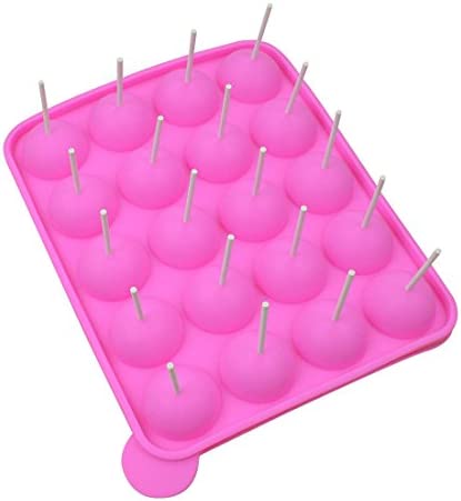 Rbenxia Silicone Cake Mold 20-cavity Half Circle Lollipop Party Cupcake Baking Mold Cake Pop Stick Mold Tray Pink with 25 Sticks