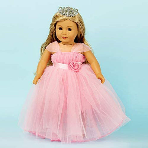 HWD Girls Doll Clothes and Accessories , Princess Costume , Wedding Dress , Party Gown Dress for 18 inch Dolls (Pink)