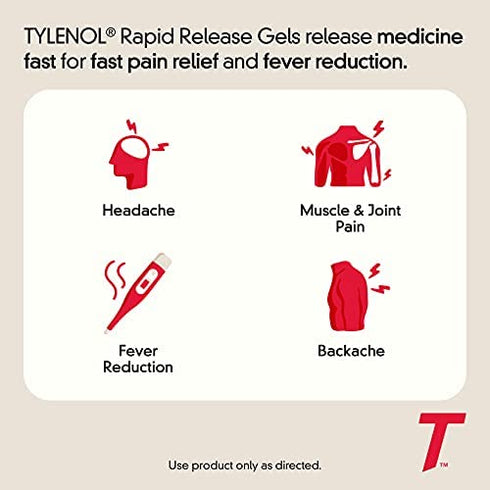 Tylenol Extra Strength Acetaminophen Rapid Release Gels, Pain Reliever & Fever Reducer, 24 ct
